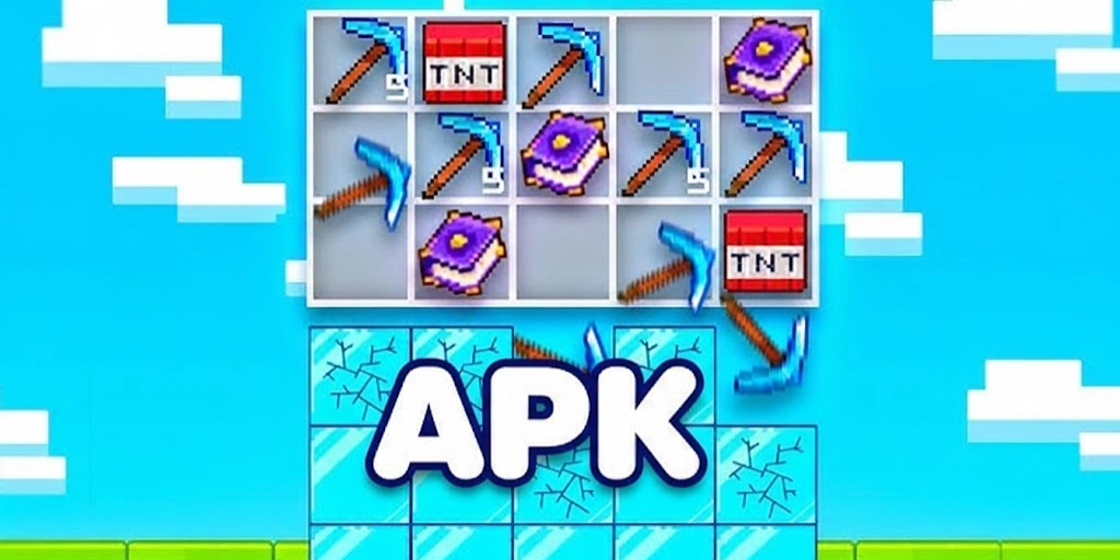 Grafica Minedrop con simboli di gioco e scritta APK.