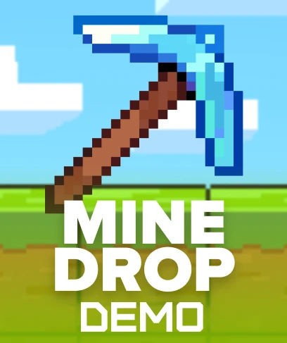 Demo di Mine Drop con un piccone pixelato.